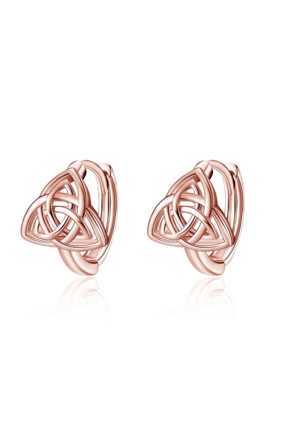 Rose Gold Triangle Celtic Knot Earrings Sterling Silver Luck Irish Hugie Hoop Earrings Jewelry Birthday Anniversary Mothers Day Valentines Day Gifts for Women