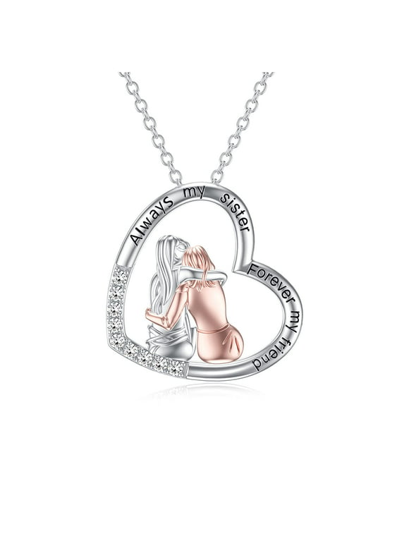 WINNICACA Mothers Day Gifts for Sisters S925 Sterling Silver 2 Sisters Heart Friendship Necklace Always My Sister Forever My Friend Pendant Jewelry Gifts for Women Best Friend Birthday