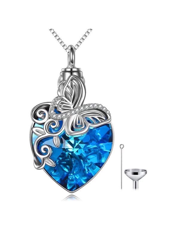 Sterling Silver Butterfly Urn Pendant Necklace with Crystal Birthday Anniversary Mothers Day Gifts for Women