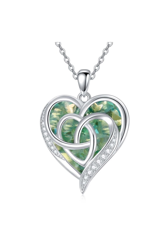 Peridot Necklace 925 Sterling Silver Celtic Heart Necklace August Birthstone Heart Crystal Jewelry Birthday Anniversary Mothers Valentines Day Gifts for Women