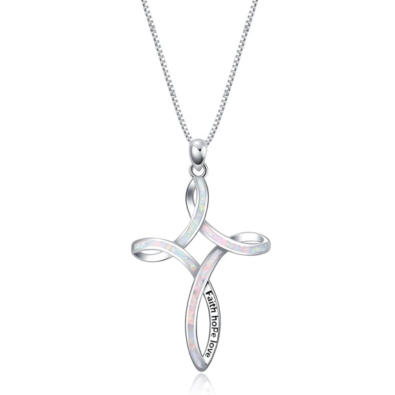 WINNICACA S925 Sterling Silver Cross Necklace for Women Opal Necklace Luck Irish Faith Hope Love Celtic Knot Jewelry Birthday Anniversary Mothers Day Gifts for Women