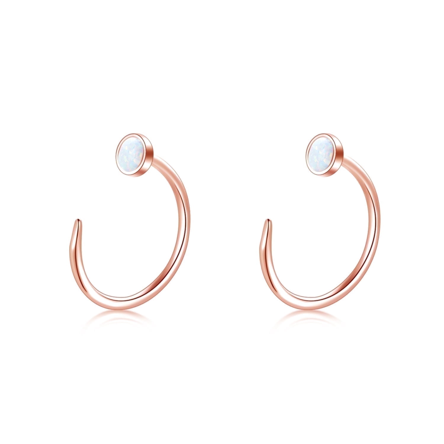 WINNICACA S925 Sterling Silver Half Cuff Earrings with Created Opal Dainty Everyday Jewelry Minimalist Stacking Birthday Anniversary Mothers Valentines Day Gifts for Women