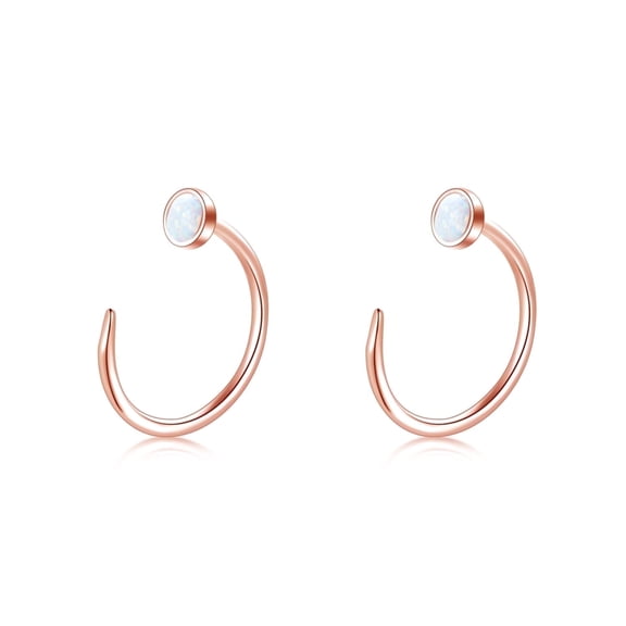 WINNICACA S925 Sterling Silver Half Cuff Earrings with Created Opal Dainty Everyday Jewelry Minimalist Stacking Birthday Anniversary Mothers Valentines Day Gifts for Women