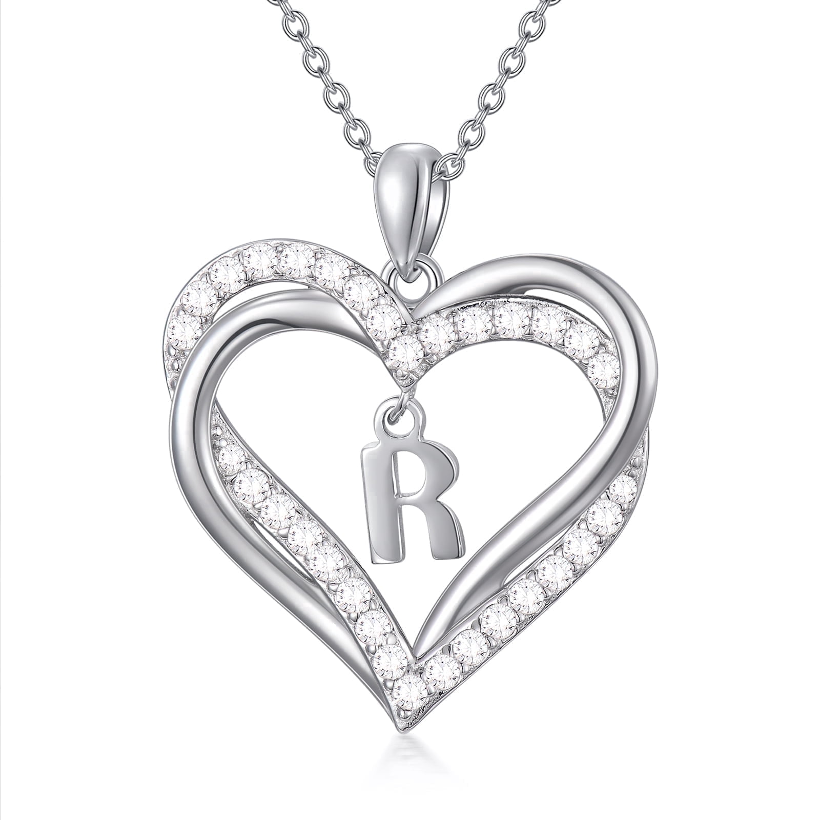 WINNICACA S925 Sterling Silver Heart Initial S Pendant Necklace