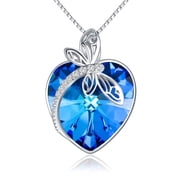 WINNICACA S925 Sterling Silver Dragonfly Pendant Necklace with Blue Heart Crystal, Fashion Jewelry, Birthday Anniversary Mothers Day Valentines Day Gifts for Women