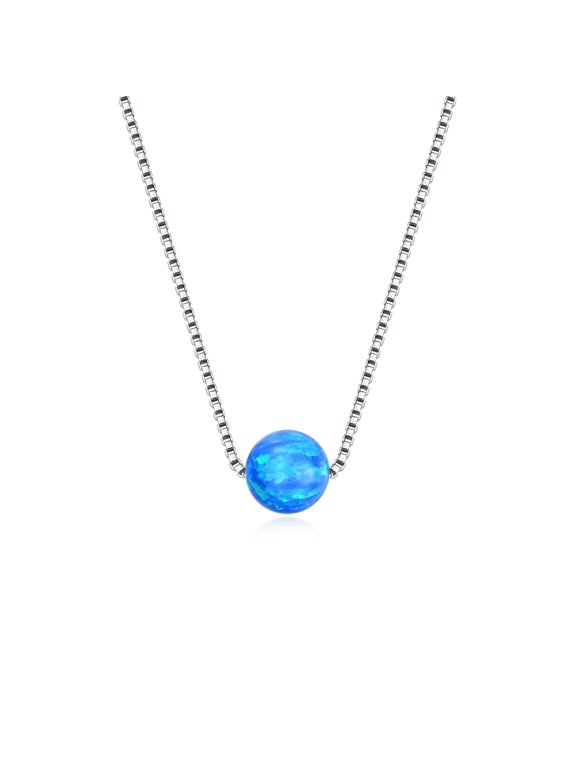 S925 Sterling Silver Blue Ball Choker Chain Necklaces Fashion Jewelry Birthday Anniversary Mothers Valentines Day Gifts for Women