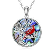 WINNICACA s925 Sterling Silver Tree of Life Cardinal Red Bird Pendant Necklace with Abalone Shell Jewelry Birthday Anniversary Mothers Valentines Day Gifts for Women
