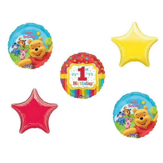 WINNIE The POOH 1st #1 First Happy Birthday Party (5) Mylar Foil Balloon Kit SET