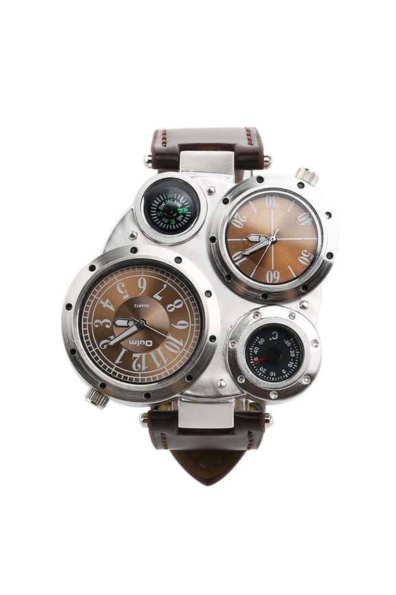 Quartz Sports Wrist Watch 9415 Men's Brown Dial Stainless Steel PU Band