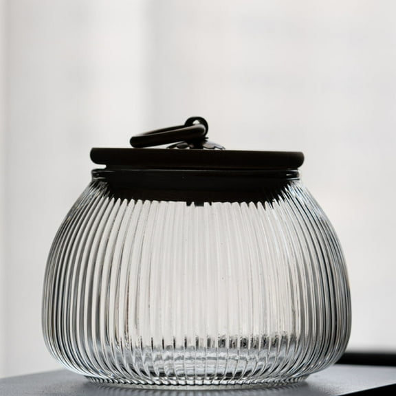 WINOMO 1Pack Short Glass Storage Jar with Bamboo Lid Dried Food Jar 950ml