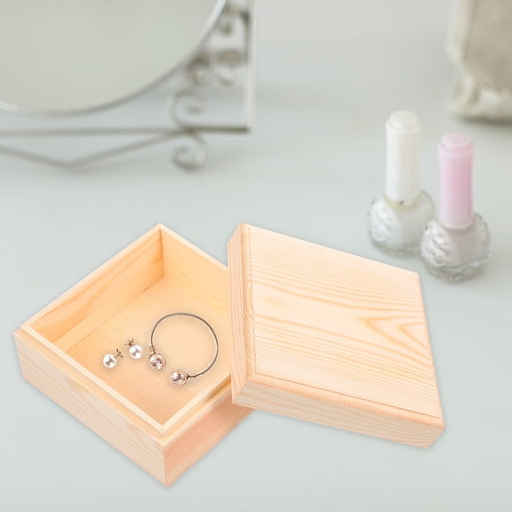 LEORX 1PC Cube Storage Box Wood Khaki Simple and Modern for Desktop