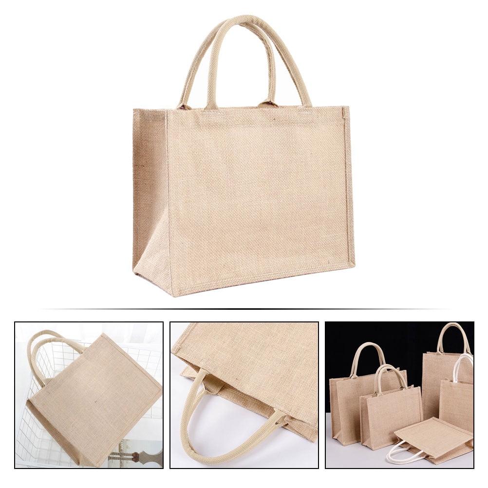 WINOMO 1Pcs Khaki Linen Jute Waterproof Reusable Rectangular Tote