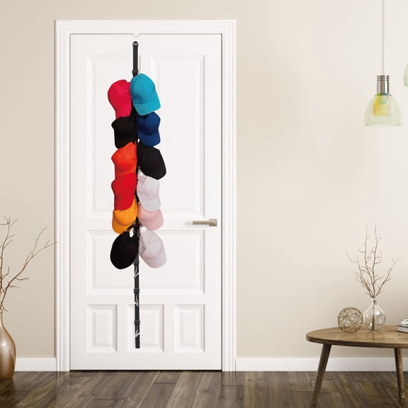 LEORX 2Pcs Door Back Hat Organizer with Stainless Steel Clips for Home Storage Black