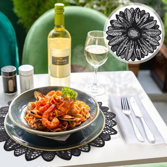 LEORX 2Pcs Heat Resistant Cup Mat Black PVC Coaster for Dining