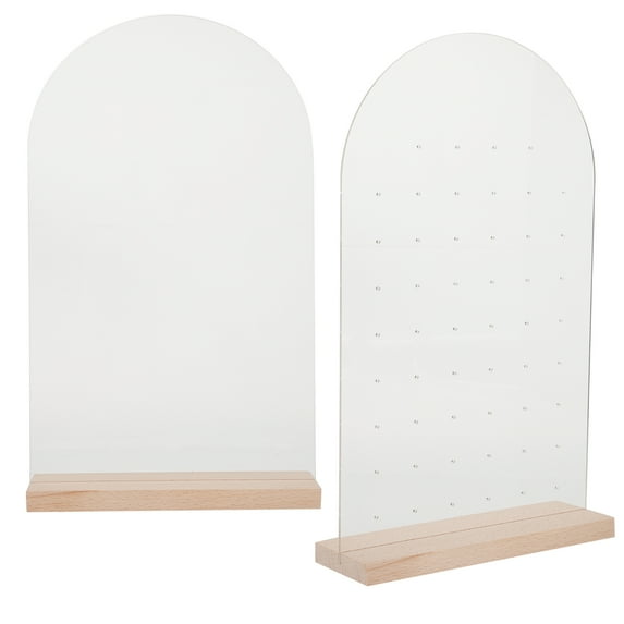 LEORX 2Pcs Wood Base Acrylic Earring Display Rack Elegant Jewelry Organizer for Home Use