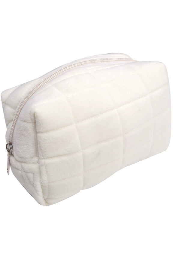 Toiletry Bag Portable White Polyester for Storage with Sturdy Zipper and Large Capacity