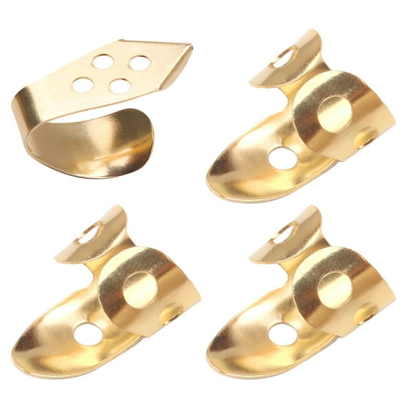 LEORX 4Pcs Metal Thumb Pick for Guitar and Banjo with Comfortable Adjustable Fit Golden Color