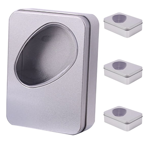 WINOMO 4Pcs Decorative Tinplate Storage Boxes with Clear Lids for Silver 12.5x9x3.5in