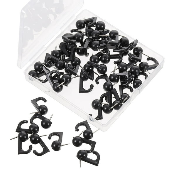 LEORX Wall Pins for Hanging Push Pin Hooks Black Steel 50pcs 1X1in