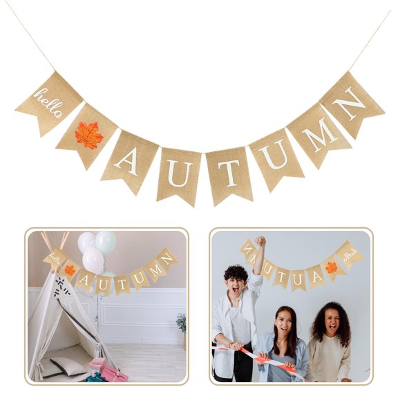LEORX White Burlap Autumn Hanging Banner for Tsgiving Day Party Ornament