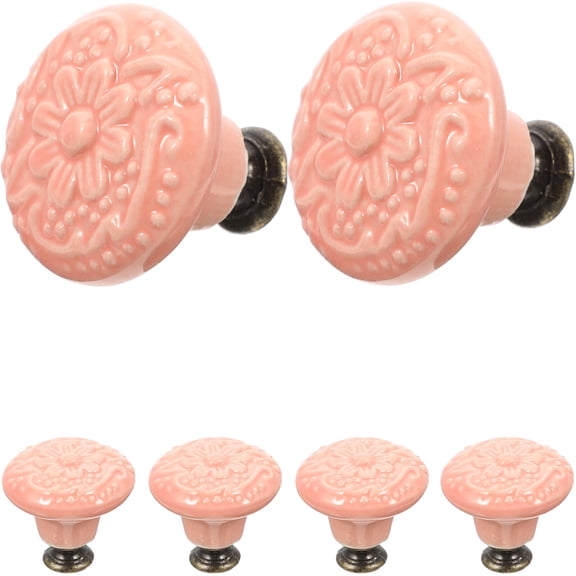 WINOMO Ceramic Cabinet Drawer Knobs Decorative Hardware for Home Use Pink Elegant Design 6 Pcs