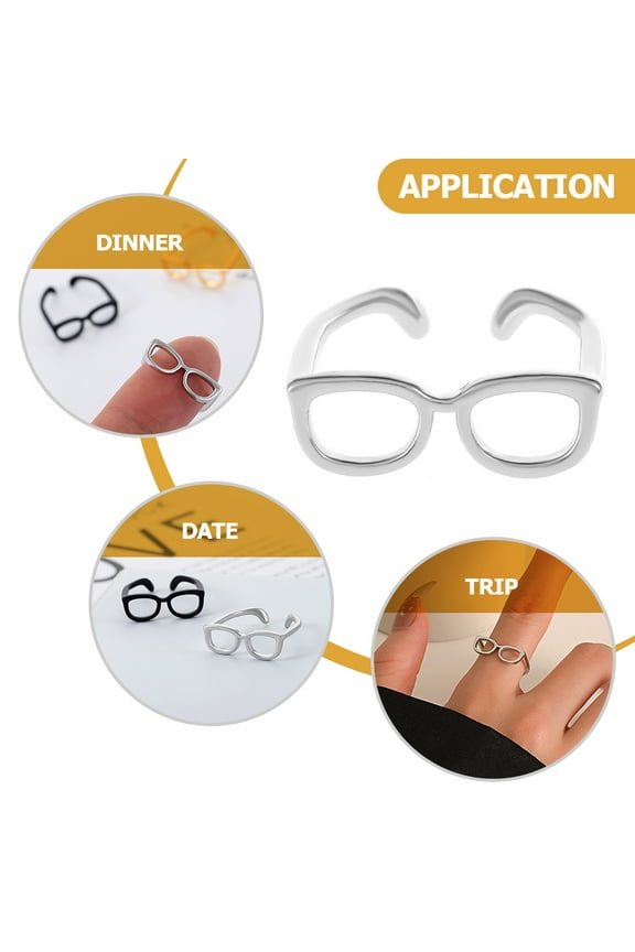 Glasses Adjustable Ring Silver Eyeglass Shape Copper 1Pack Unique for Festival Celebrations