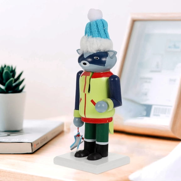 LEORX Wooden Nutcracker Figurine Light Green Animal Design Desktop Decoration