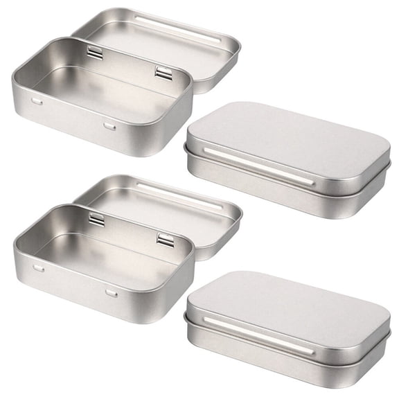 WINOMO Storage Tin With Lid Tinplate Silver 4Pcs Simple Design Portable Storage Box