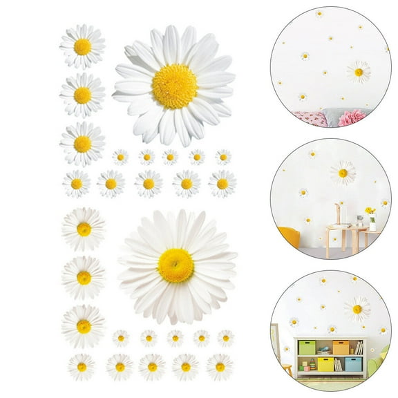 LEORX Decorative Wall Art Self Adhesive Daisy Flowers White PVC Removable Wall Sticker 1Pack