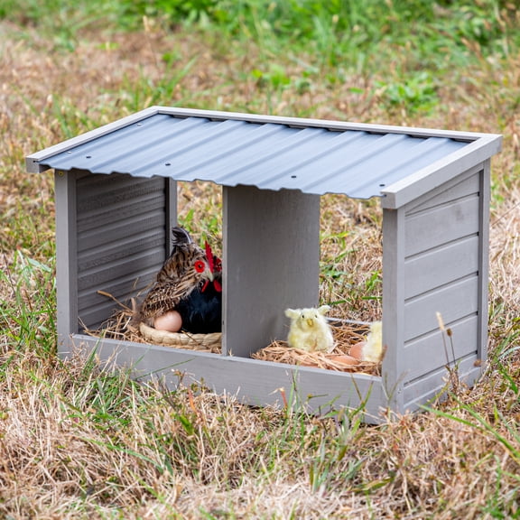 WINPET 2-Compartment Chicken Nesting Box, Wall-Mounted Poultry Nest Box for Chicken, Duck & Quail, Outdoor Egg Laying Box with Divider