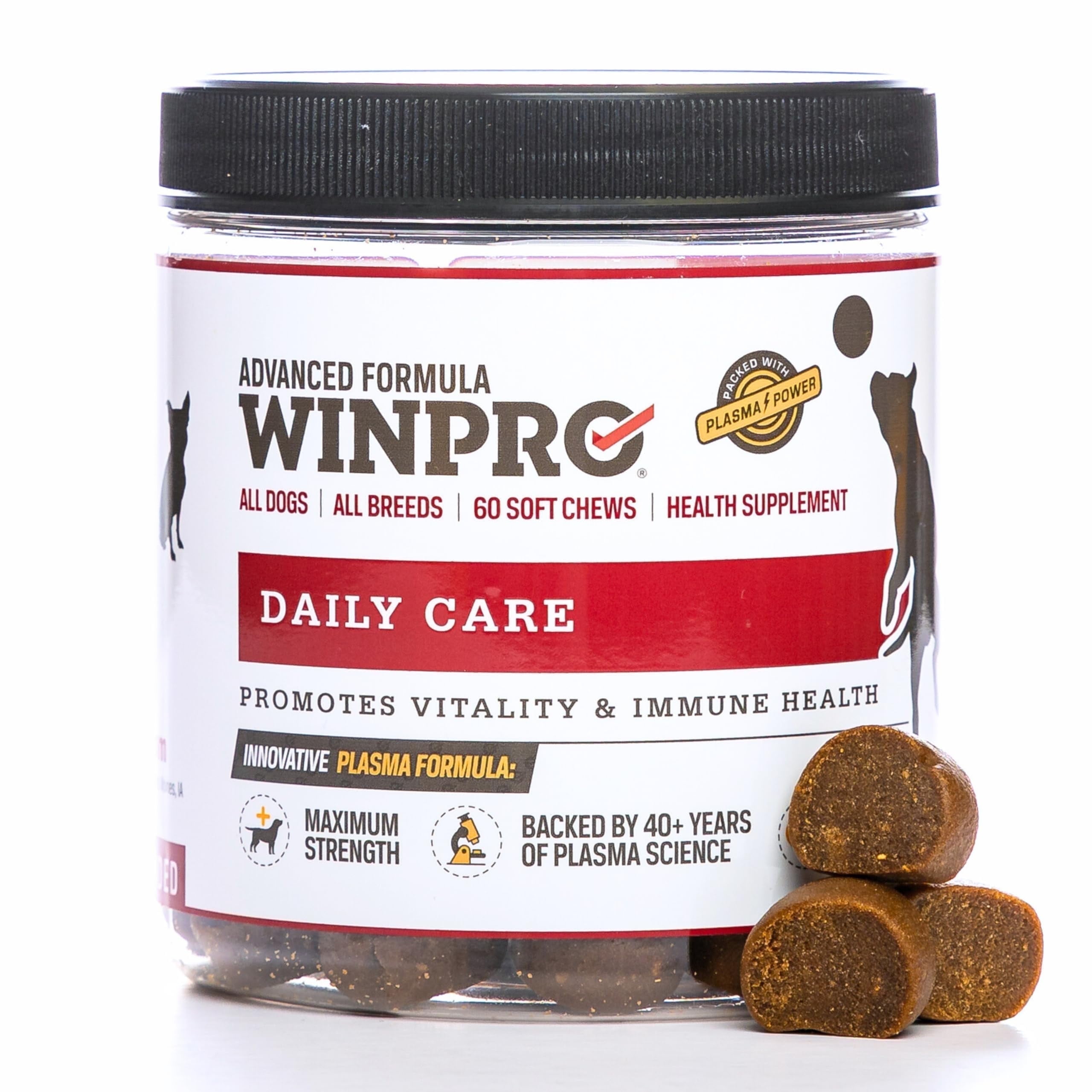 WINPRO Pet Daily Care Chews for Dogs, 60 Soft Chews, Plasma Powered, Grain Free Supplement for Dogs With Probiotics To Support A Healthy Immune System