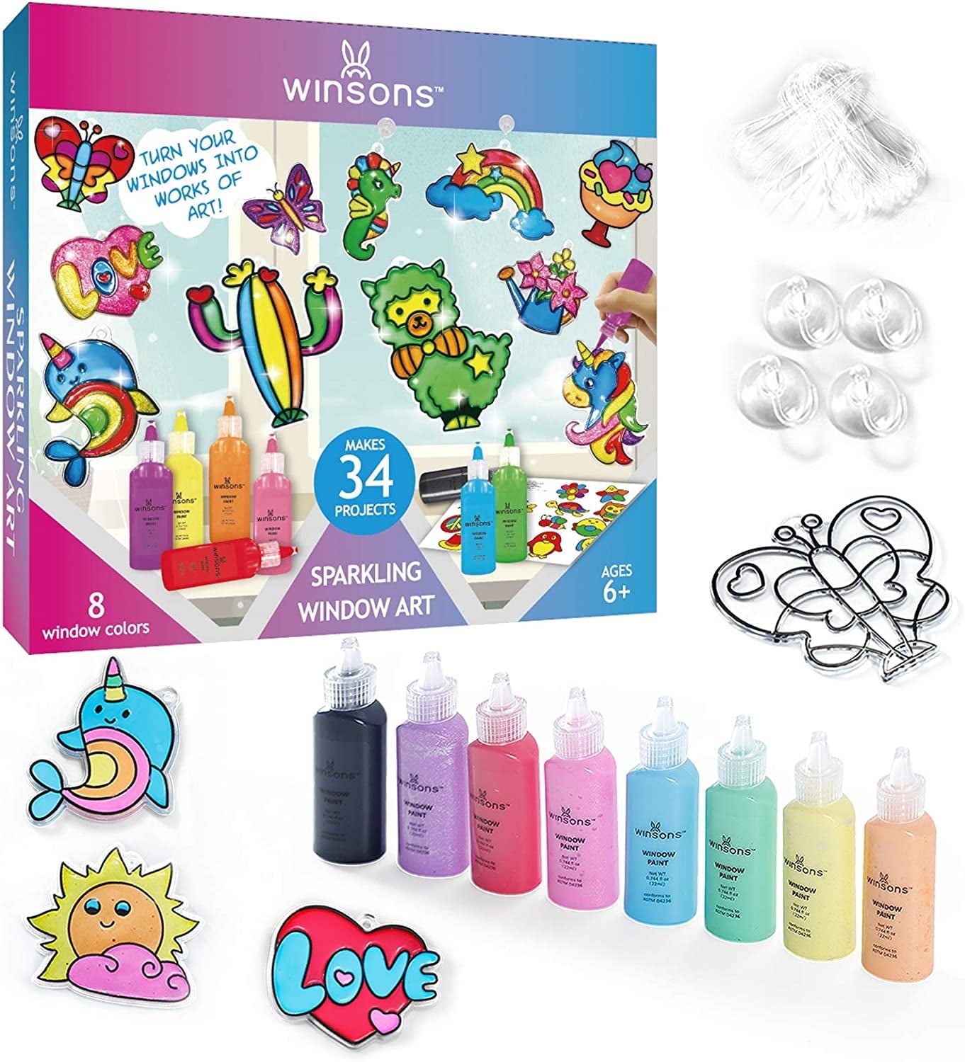 WINSONS All-in-One Window Art Paint Set - 8 Colors, 20 Sparkling Crafts ...