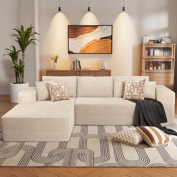 WINSOON 106" W Plush Modular Sectional Sofa with Pillows -Beige