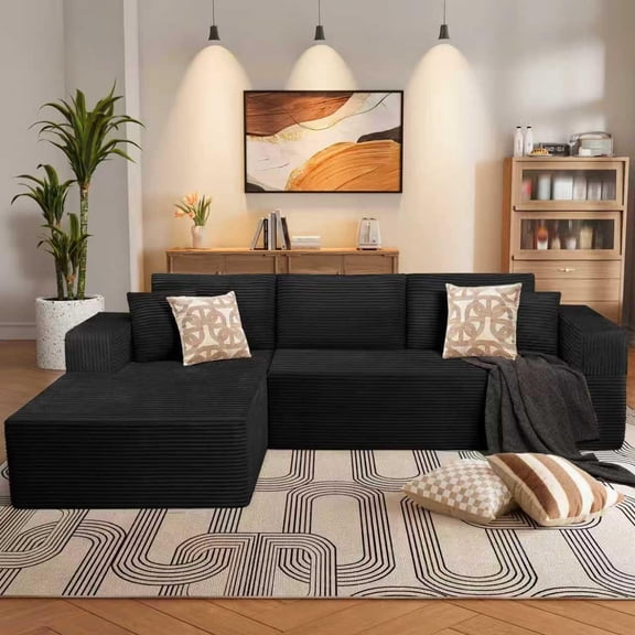 WINSOON 106" W Plush Modular Sectional Sofa with Pillows -Black