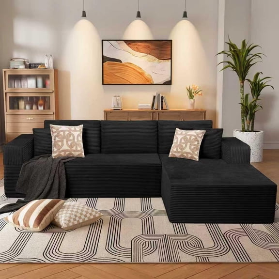 WINSOON 106" W Plush Modular Sectional Sofa with Pillows-Black