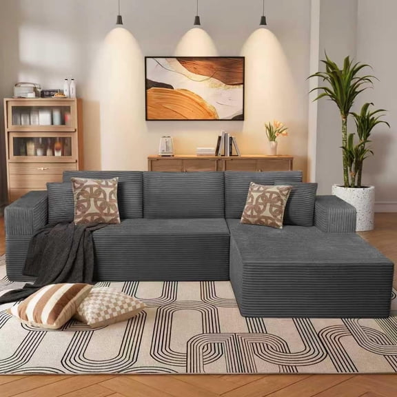 WINSOON 106" W Plush Modular Sectional Sofa with Pillows-Gray