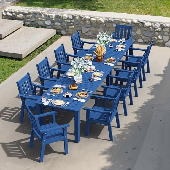WINSOON 12-Piece HIPS All Weather Outdoor Patio Dining Sets with Umbrella Hole& Aluminum Frame,2-Table 10-Chairs(Navy)