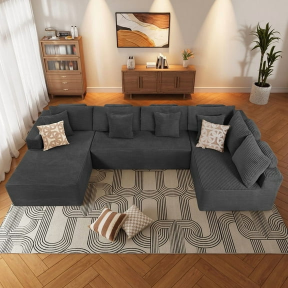 WINSOON 135"x69" Plush Modular Sectional Sofa with Pillows-Gray