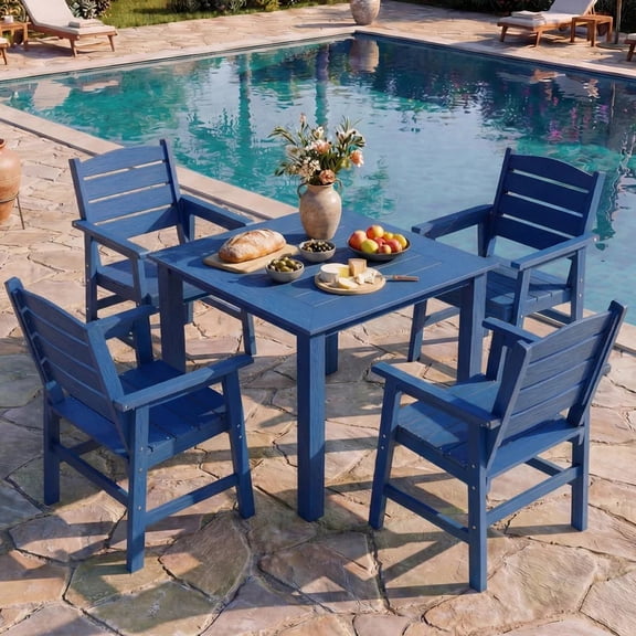WINSOON 5-Piece HIPS All Weather Outdoor Patio Dining Sets, 1-Table 4-Chairs, Sturdy Frame & Easy to Install for Family Use,Navy