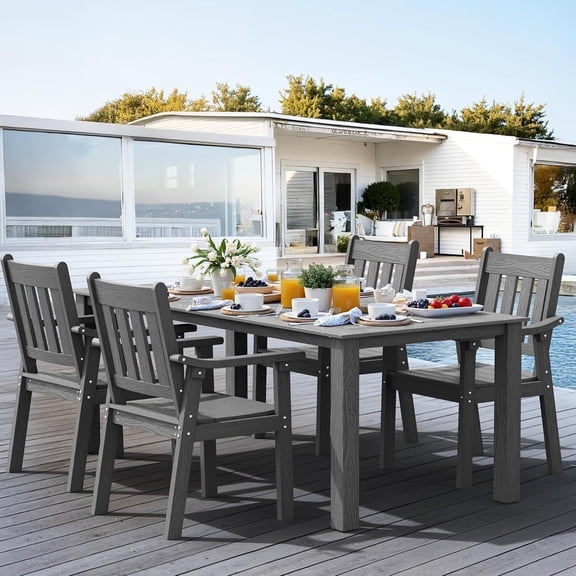 WINSOON 5-Piece HIPS All Weather Outdoor Patio Dining Sets with Umbrella Hole& Aluminum Frame,1-Table 4-Chairs-Grey
