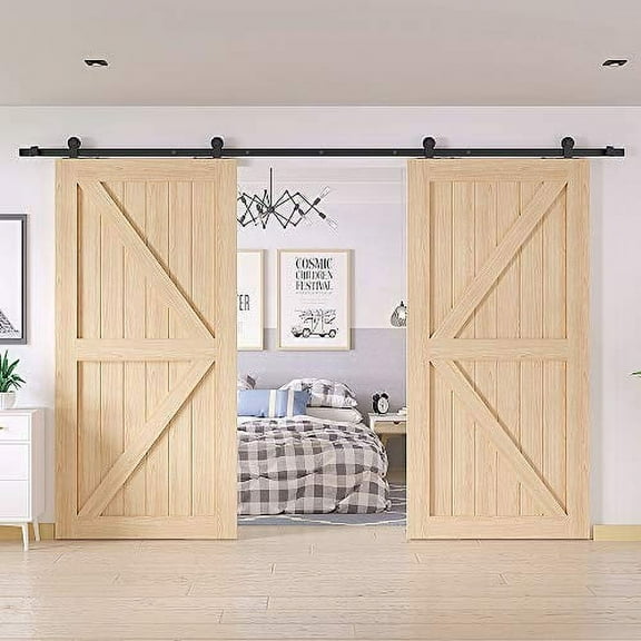 WINSOON 6.6FT WinSoon Antique Top Mount Double Sliding Barn Wood Door Hardware Cabinet Kit Black