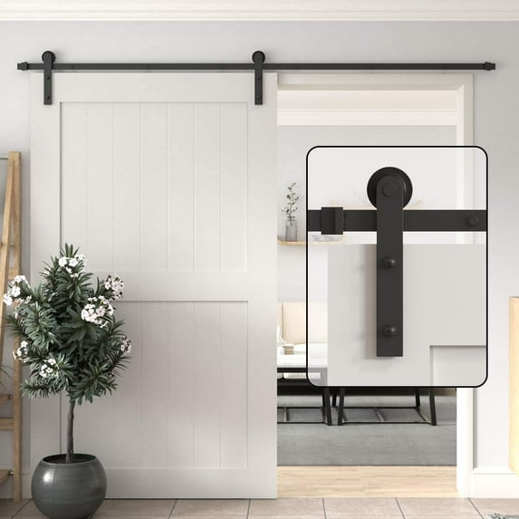 WINSOON 7.5FT Single Sliding Barn Door Hardware Track Kit Black Finish Basic I Style Hanger