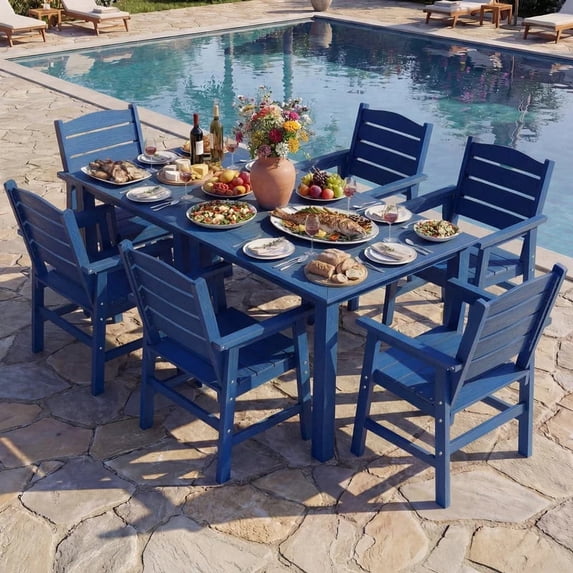 WINSOON 8-Piece HIPS All Weather Outdoor Patio Dining Sets, 2-Tables 6-Chairs, Heavy-Duty Sturdy Frame & Easy to Assemble for Backyard Patio Multi-Person Parties