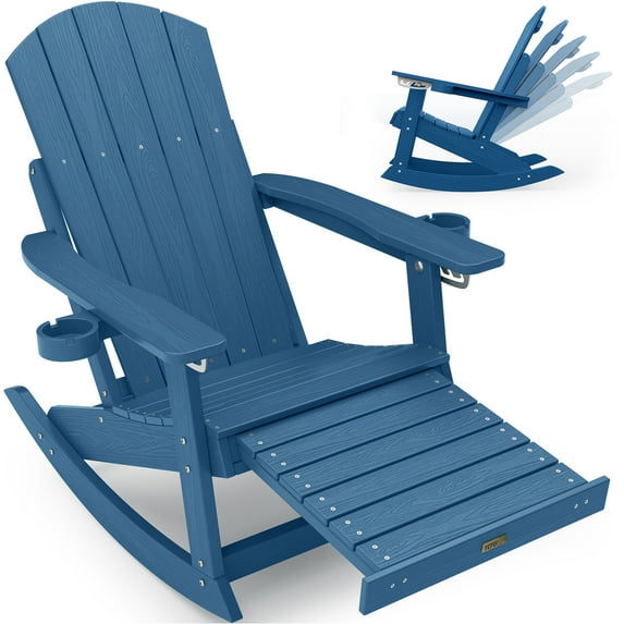 WINSOON Adirondack Chair Composite Rocking Chair Outdoor Weatherproof Plastic Adjustable -Navy
