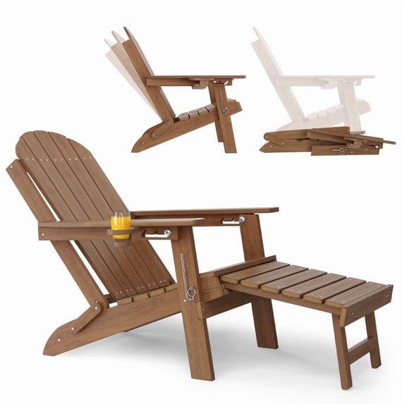 WINSOON All-Weather HDPE Adirondack Chair, Folding Design, Wide Seat with Cup Holder for Garden, Yard & Patio,Baby Blue