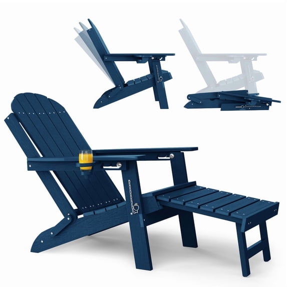 WINSOON All-Weather HDPE Adirondack Chair, Folding Design, Wide Seat with Cup Holder for Garden, Yard & Patio,Grey