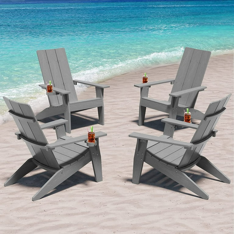 WINSOON All Weather HIPS Adirondack Chair with Cup Holder, Outdoor Patio Chair set of 4, Grey Finish WINSOON All Weather HIPS Adirondack Chair with Cup Holder, Outdoor Patio Chair set of 4, Grey Finish