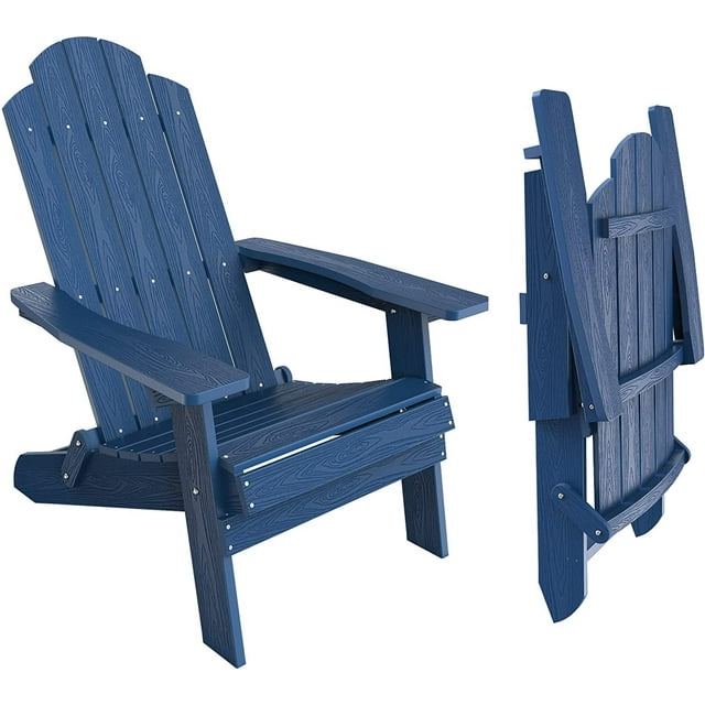 WINSOON All Weather HIPS Folding Adirondack Chair Outdoor Patio Chair, Navy Blue Finish