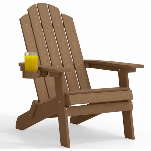 WINSOON All Weather HIPS Folding Adirondack Chair Outdoor Patio Chair, Teak Finish