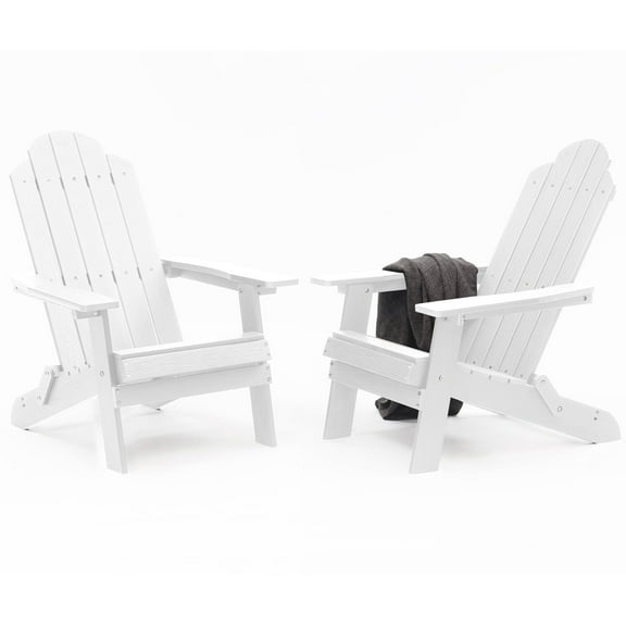WINSOON All Weather HIPS Folding Adirondack Chair Outdoor Patio Chairs Set of 2, White Finish